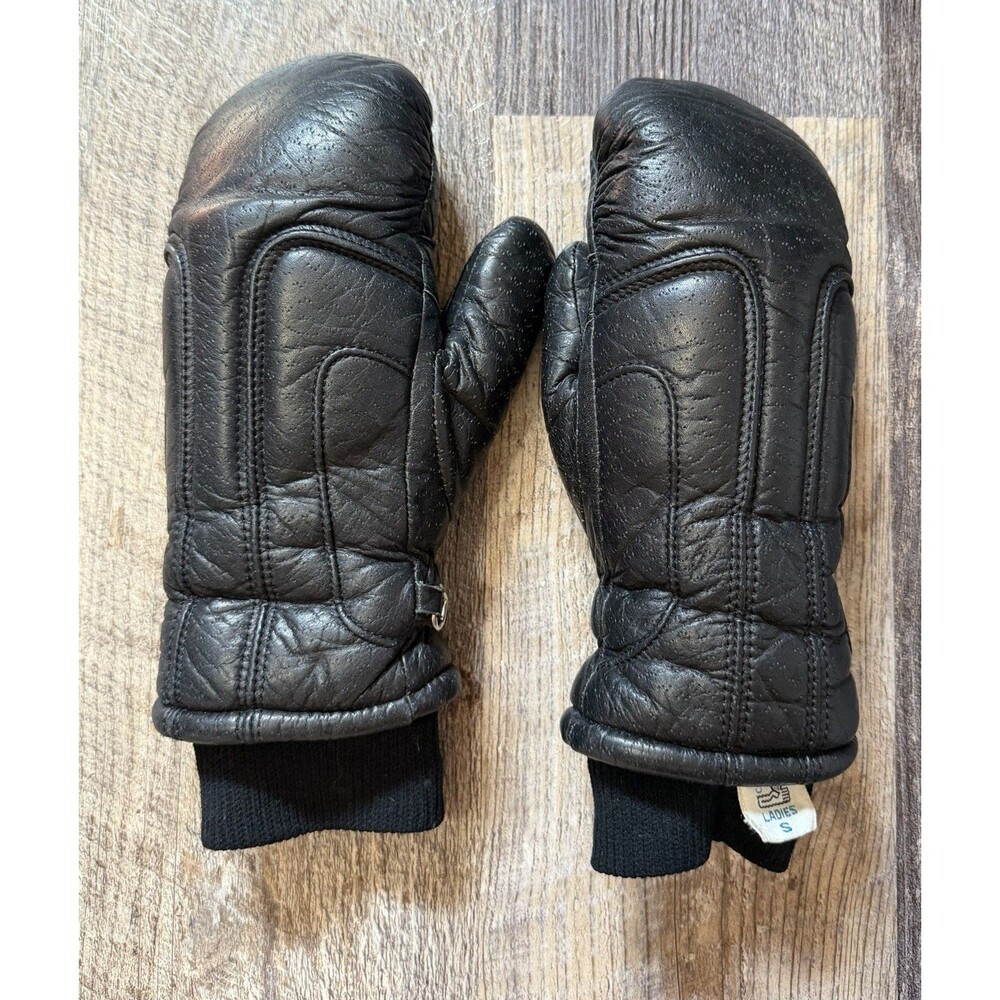 Vintage Conroy Leather Mittens Womens Small Black Insulated Winter Gloves